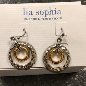 Lia Sophia hammered silver/gold earrings NIB!